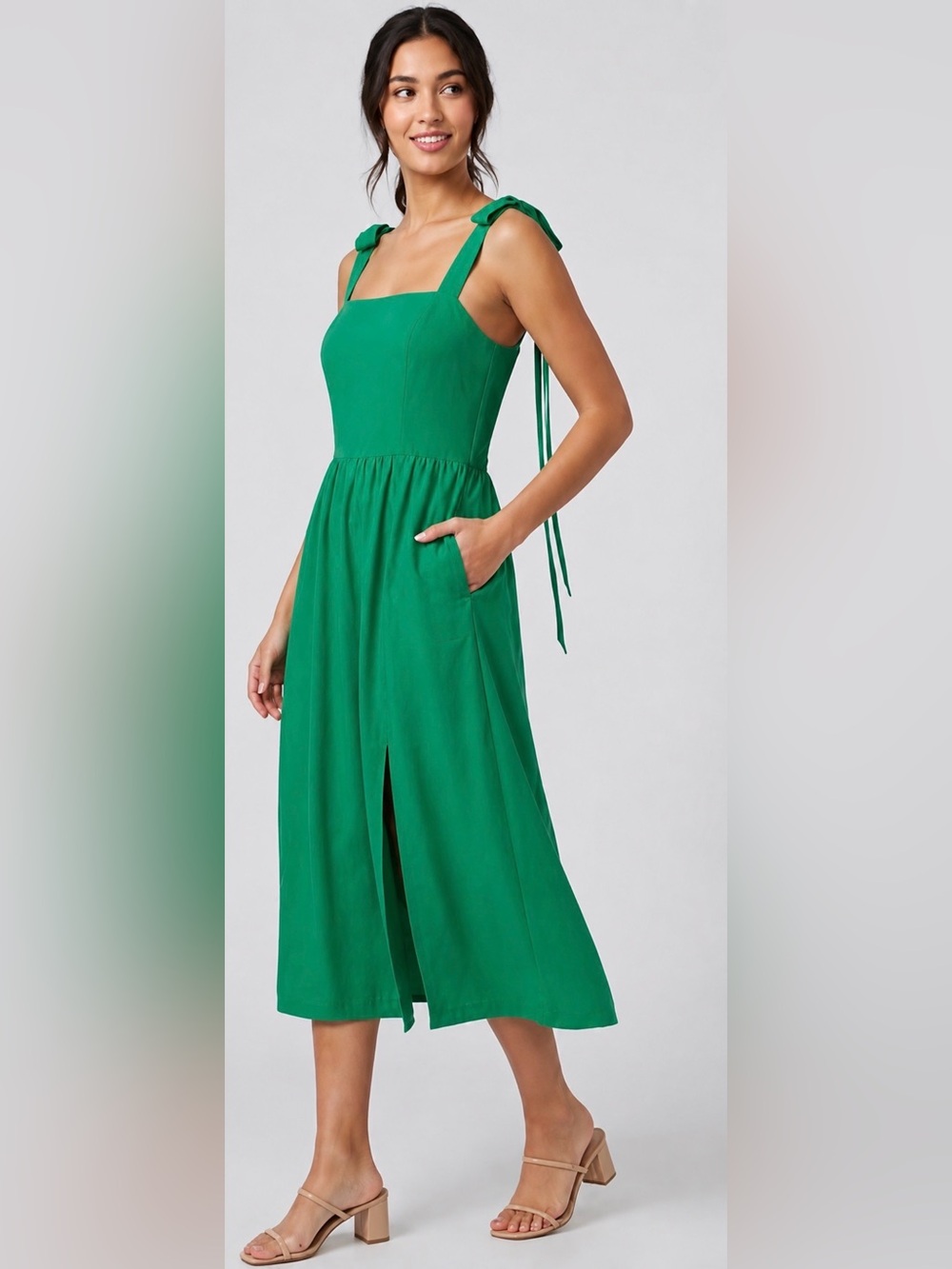 Monteau Emerald Green Maxi Dress with Tie Straps